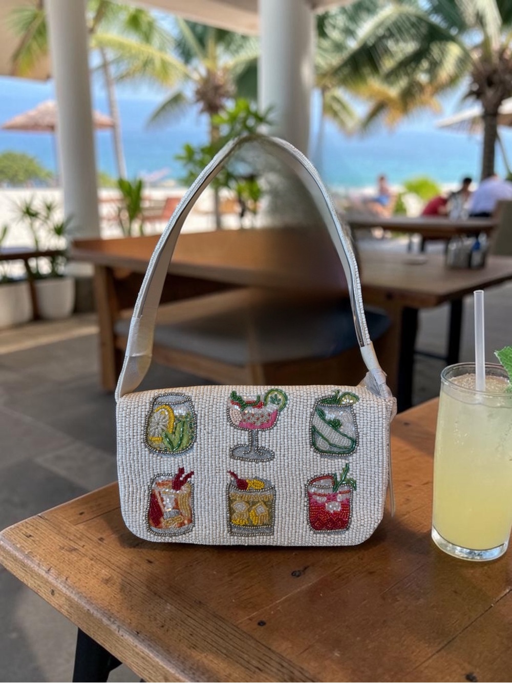 Viral Handcrafted in India White Beaded Cocktail Motif Shoulder Bag
